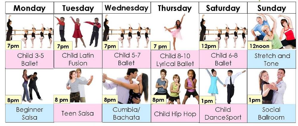 Horario de clases de baile en grupo