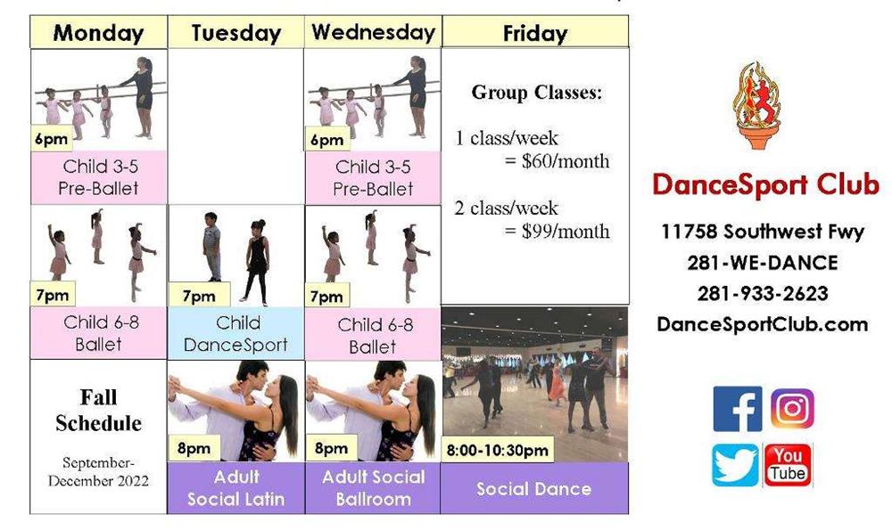 Group dance classes Fall 2022 at DanceSport Club in Houston
