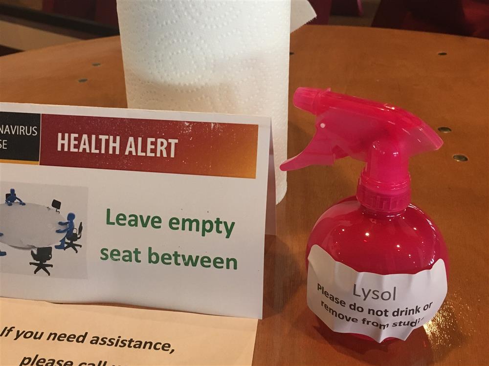Safety First- disinfectants available at tables